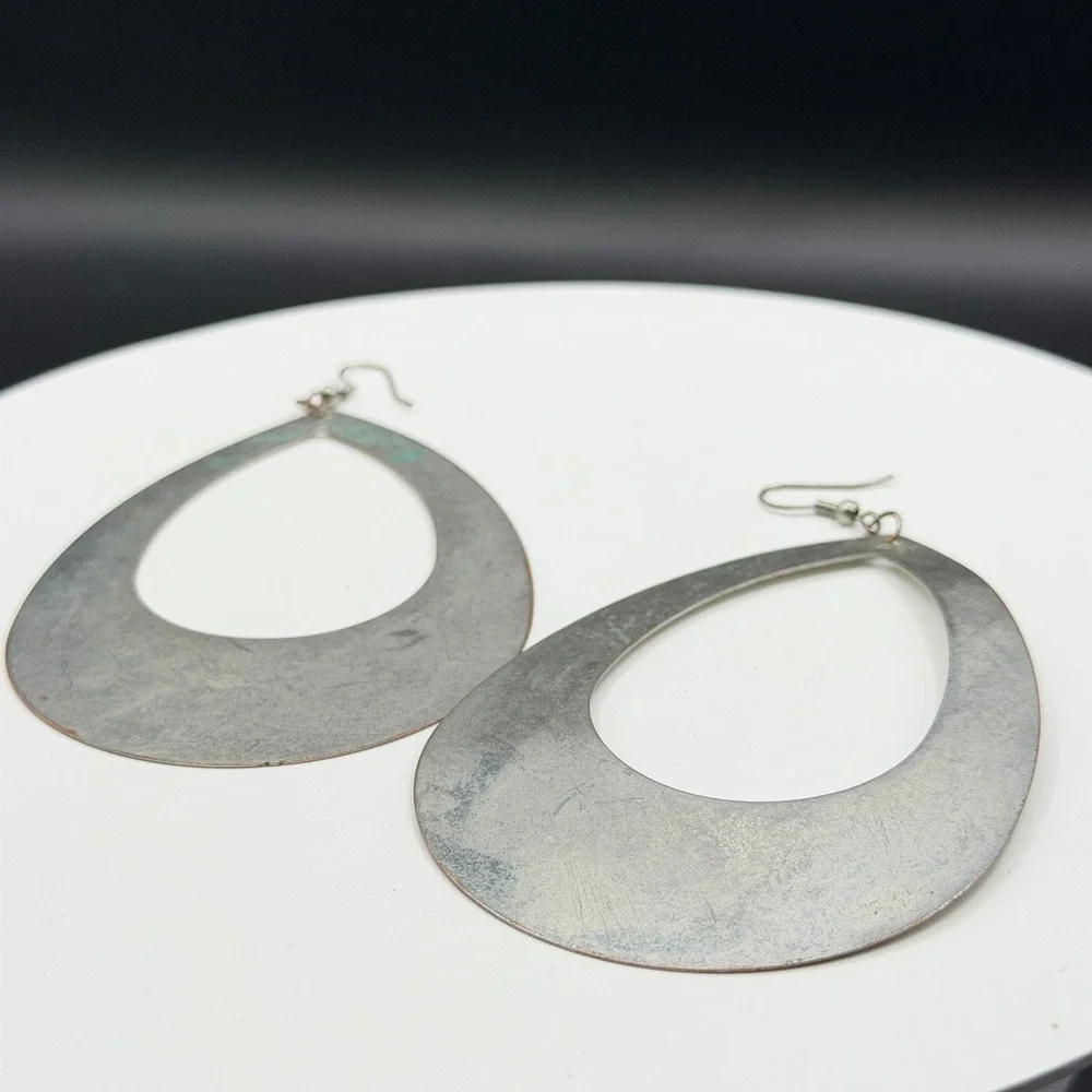 Silver Tone Oversized Teardrop Dangle Earrings Boho Statement Fishhook Pierced